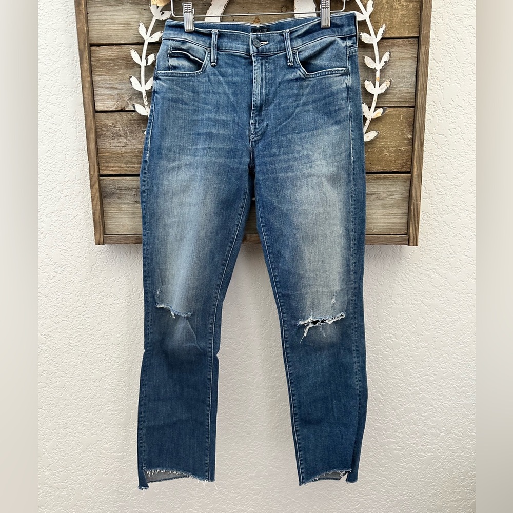 MOTHER The Rascal ankle step fray Field of Dreams stretch denim jeans size 28